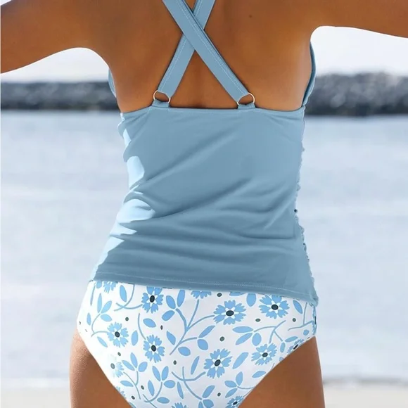 Blue and White Ruched Bikini Swimwear - Picture 2 of 2
